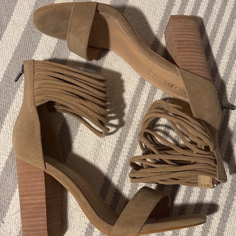 Mi.im Fringed Ankle BlockHeel Sandals